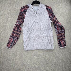 Aztec Print Sleeves Womens Lightweight Hoodie With Kangaroo Pocket